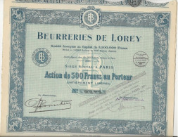 LOT DE 3 ACTIONS DE 500FRS BEURRERIES DE LOREY - ANNEE 1930 - Landbouw