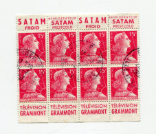 !!! 15F MARIANNE DE MULLER, BLOC DE 8 AVEC PUBS SATAM - GRAMMONT OBLITERE - Used Stamps