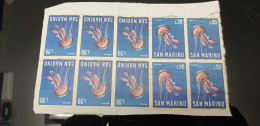1966 Medusa Jellyfish Marine Life Quartina Usata Blocco Rsm SAN MARINO USATO USED Usati - Gebruikt
