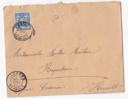 Enveloppe 1896 Cachets Laurens, Cessenon , Beziers, Pour Marthe Mailhac à Roquebrun - 1876-1898 Sage (Tipo II)