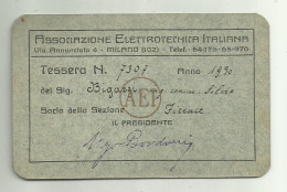 TESSERA ASSOCIAZIONE ELETTRONICA ANNO  1930 - Tarjetas De Membresía