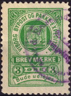 DANEMARK / DENMARK - 1887 - VIBORG K.Mathiassen Local Post 3 øre Green - VF Used -a - Lokale Uitgaven