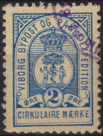 DANEMARK / DENMARK - 1887/88 - VIBORG K.Mathiassen Local Post 2 øre Blue - VF Used -c - Lokale Uitgaven