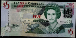 EAST CARIBBEAN STATES 2008 BANKNOT 5 DOLLARS P-47 UNC+ + + +QUEEN E II ANTIGUA & BARBUDA !! - Caraibi Orientale