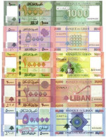 LEBANON 5 Banknotes 1000 5000 10000 20000 50000 Livres P 90 91 92  93 94 UNC Set, Matching Last Two Serials - Liban