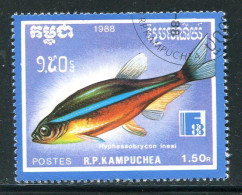 KAMPUCHEA- Y&T N°820- Oblitéré (poissons) - Kampuchea
