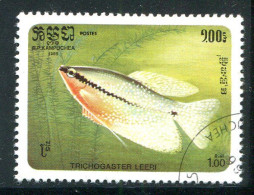 KAMPUCHEA- Y&T N°600- Oblitéré (poissons) - Kampuchea
