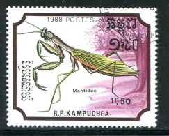 KAMPUCHEA- Y&T N°834- Oblitéré (insectes) - Kampuchea
