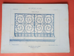 LES METAUX OUVRES 1883 LITHO FER FONTE CUIVRE ZINC " BALCON EN FER FORGE Mr MASSENOD ARCH " 1 PLANCHE - Architecture