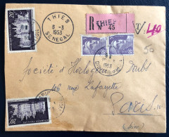 France, Timbres Courants Utilisés Comme Taxe Sur Enveloppe De THIES, Sénégal 6.3.1953 - (B4735) - 1859-1959 Cartas & Documentos