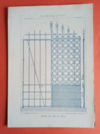 LES METAUX OUVRES 1883 LITHO FER FONTE CUIVRE ZINC " PORTE EN FER ET TOLE " 1 PLANCHE - Architecture