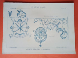 LES METAUX OUVRES 1883 LITHO FER FONTE CUIVRE ZINC " PORTE ENSEIGNE ET HEURTOIR FERRONNERIE ALLEMANDE " 1 PLANCHE - Architecture