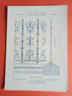 LES METAUX OUVRES 1883 LITHO FER FONTE CUIVRE ZINC " GRILLE D'ENTOURAGE NOUVEL HOTEL DE VILLE DE PARIS " 1 PLANCHE - Architecture