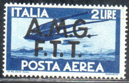 TRIESTE A 1947 AMG - FTT ITALIA ITALY OVERPRINTED DEMOCRATICA  POSTA AEREA AIR POST MAIL AIRMAIL LIRE 2 MNH - Poste Aérienne