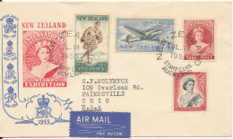 New Zealand Stamp Exhibtion Cover 18-7-1955 With Cachet Uprated And Sent To USA - Briefe U. Dokumente