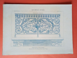 LES METAUX OUVRES 1883 LITHO FER FONTE CUIVRE ZINC " BALCON EN FER FORGE PALAIS DES TUILERIES A PARIS " 1 PLANCHE - Architecture
