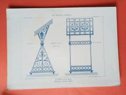 LES METAUX OUVRES 1883 LITHO FER FONTE CUIVRE ZINC " LUTRIN EN FER FORGE Mr LOQUET SERRURIER A AVIGNON " 1 PLANCHE - Architecture