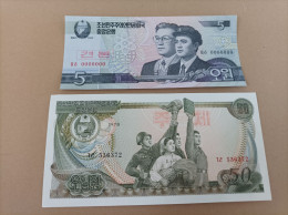 Billetes De Corea Del Norte De 50 Won, Año 1972 Y 5 Won Año 2002, UNC - Korea, Noord