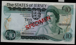 JERSEY 1976-88 BANKNOT10 POUNDS,P.13,SPECIMEN,UNC !! - Jersey