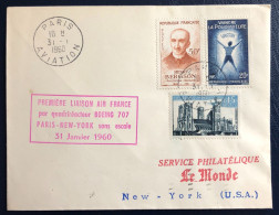 France Divers Sur Enveloppe - Première Liaison Par BOING 707 PARIS NEW-YORK 31.1.1960 - (B1765) - 1960-.... Storia Postale