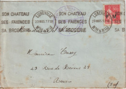 Lettre En Franchise FM 7 Oblitération 1935 Lunéville Reg De Chars - Sellos De Franquicias Militares