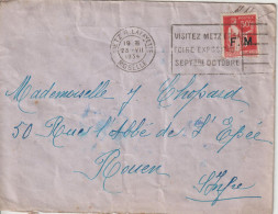 Lettre En Franchise FM 7 Oblitération 1934 Metz - Timbres De Franchise Militaire