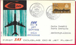 NORGE - FIRST DOUGLAS DC-8 FLIGHT - SAS - FROM OSLO TO ANCHORAGE *11.10.60* ON OFFICIAL COVER - Storia Postale