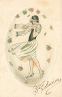 Mode * CPA Illustrateur Eau Forte * Jugendstil Art Nouveau * Ste Catherine * Chapeau Hat Feuilles Vent Nature - Mode