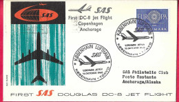 DANMARK - FIRST DOUGLAS DC-8 FLIGHT - SAS - FROM KOBENHAVN TO ANCHORAGE *11.10.60* ON OFFICIAL COVER - Posta Aerea