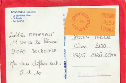 CPM . MULTIVUES " BONDOUFLE . LA SALLE DES FETES - LE STADE - LES TENNIS " AFFR POSTAL DU 2-3-1989 AU VERSO . 2 SCANES - Bondoufle