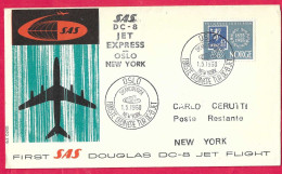 NORGE - FIRST DOUGLAS DC-8 FLIGHT - SAS - FROM OSLO TO NEW YORK *1.5.60* ON OFFICIAL COVER - Brieven En Documenten