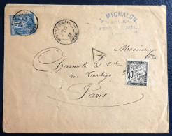 France Taxe N°19 Sur Enveloppe (n°90) TAD SURY-LE-COMTAL 1883 - (B3411) - 1859-1959 Cartas & Documentos