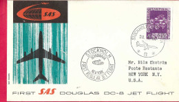 SVERIGE - FIRST DOUGLAS DC-8 FLIGHT - SAS - FROM STOCKHOLM TO NEW YORK *28.4.60* ON OFFICIAL COVER - Brieven En Documenten
