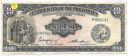 PHILIPPINES "ENGLISH" Série  10 Peso  MABINI  #136b MAGSAYSAY & CUADERNO  Pr. Neuf - Philippines