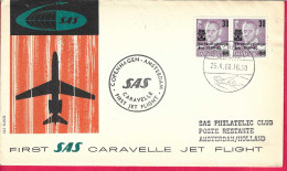 DANMARK - FIRST CARAVELLE FLIGHT - SAS - FROM KOBENHAVN TO AMSTERDAM *25.4.60* ON OFFICIAL COVER - Storia Postale