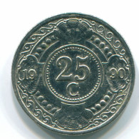 25 CENTS 1990 ANTILLAS NEERLANDESAS Nickel Colonial Moneda #S11254.E - Antille Olandesi