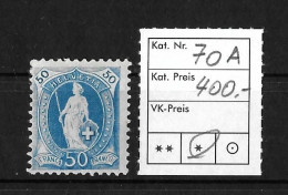 1882 - 1893 STEHENDE HELVETIA  Weisses Papier Kontrollzeichen A    ►SBK-70A* / CHF 400.-◄ - Ongebruikt