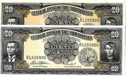 PHILIPPINES "ENGLISH" Série  20 Peso   JACINTO  #137e MARCOS &  LICAROS  2 Billets à Suivre  Pr.  NEUF - Philippines