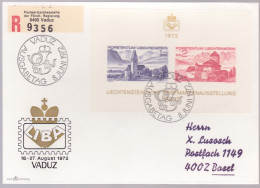 Liechtenstein 1972: LIBA  (Bendern & Schloss Vaduz) Zu 503 Mi Block 9 Yv BF 12 Auf R-FDC - FDC