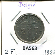 2 FRANCS 1923 DUTCH Text BELGIQUE BELGIUM Pièce #BA563.F - 2 Frank