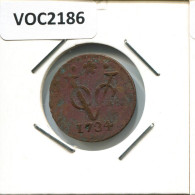 1734 HOLLAND VOC DUIT INDES NÉERLANDAIS NETHERLANDS NEW YORK COLONIAL PENNY #VOC2186.7.F - Indie Olandesi