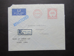 Zypern 1962 Kibris Türk Freistempel Nicosia Registered Letter Umschlag Bank Of Cyprus Nach Tübingen - Lettres & Documents