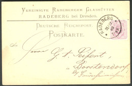 Radeberg 1883 " Vereinigte Radeberger Glashütten " Geschäfts-Postkarte 5Pf Bedarf > Borstendorf - Radeberg