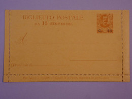 AP8 ITALIA   BELLE CARTE  ENTIER 1910  NON VOYAGEE+SURCHARGE 15C + - Postwaardestukken