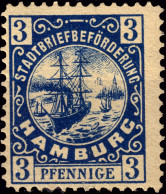 ALLEMAGNE / GERMANY - DR Privatpost HAMBURG (Hammonia) 3p Blue P.11-1/2 - No Gum - Private & Lokale Post