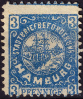 ALLEMAGNE / GERMANY - DR Privatpost HAMBURG (Hammonia) 3p Light Blue P.11-1/2 - No Gum - Private & Lokale Post