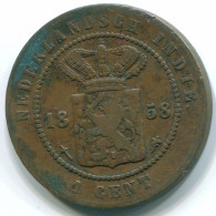 1 CENT 1858 NETHERLANDS EAST INDIES INDONESIA Copper Colonial Coin #S10004.U - Indes Néerlandaises