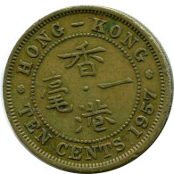 10 CENTS 1957 HONGKONG HONG KONG Münze #AY597.D - Hong Kong