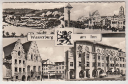 C7221) WASSERBURG Am INN - Rathaus Kernhaus - Fluss - Tolle S/W Mehrbild AK Mit Wappen - Wasserburg (Inn)