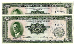 PHILIPPINES "ENGLISH" Série  200 Peso  Manuel QUEZON # 140      2 Billets à Suivre  NEUFS - Philippines